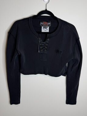 Parasuco Black Lace-Up Cropped Long-Sleeve Top size medium
